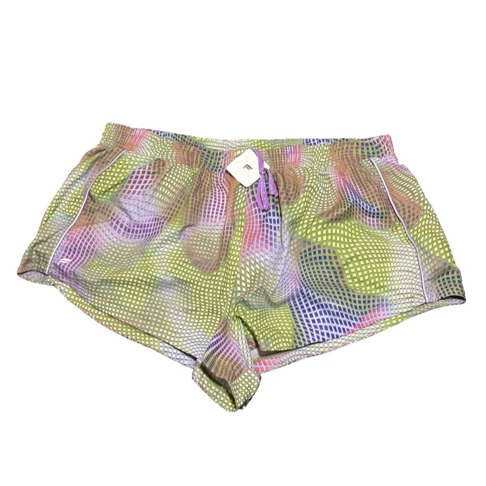 NWT Fabletics Women's Shorts with Inner Brief Green Pink Zipper Pocket Sz 2 X